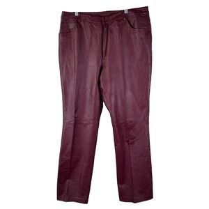 Vintage JL Studio Leather Pants Womens 18WT Burgundy Trousers Biker‎ Moto Tall
